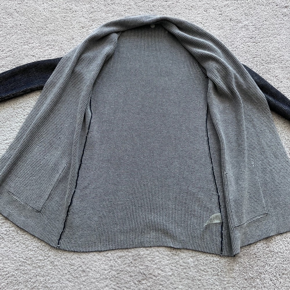 Margaret O'Leary Two Tone Open Front Cardigan Sweater Womens M Blue Pockets - Picture 6 of 14